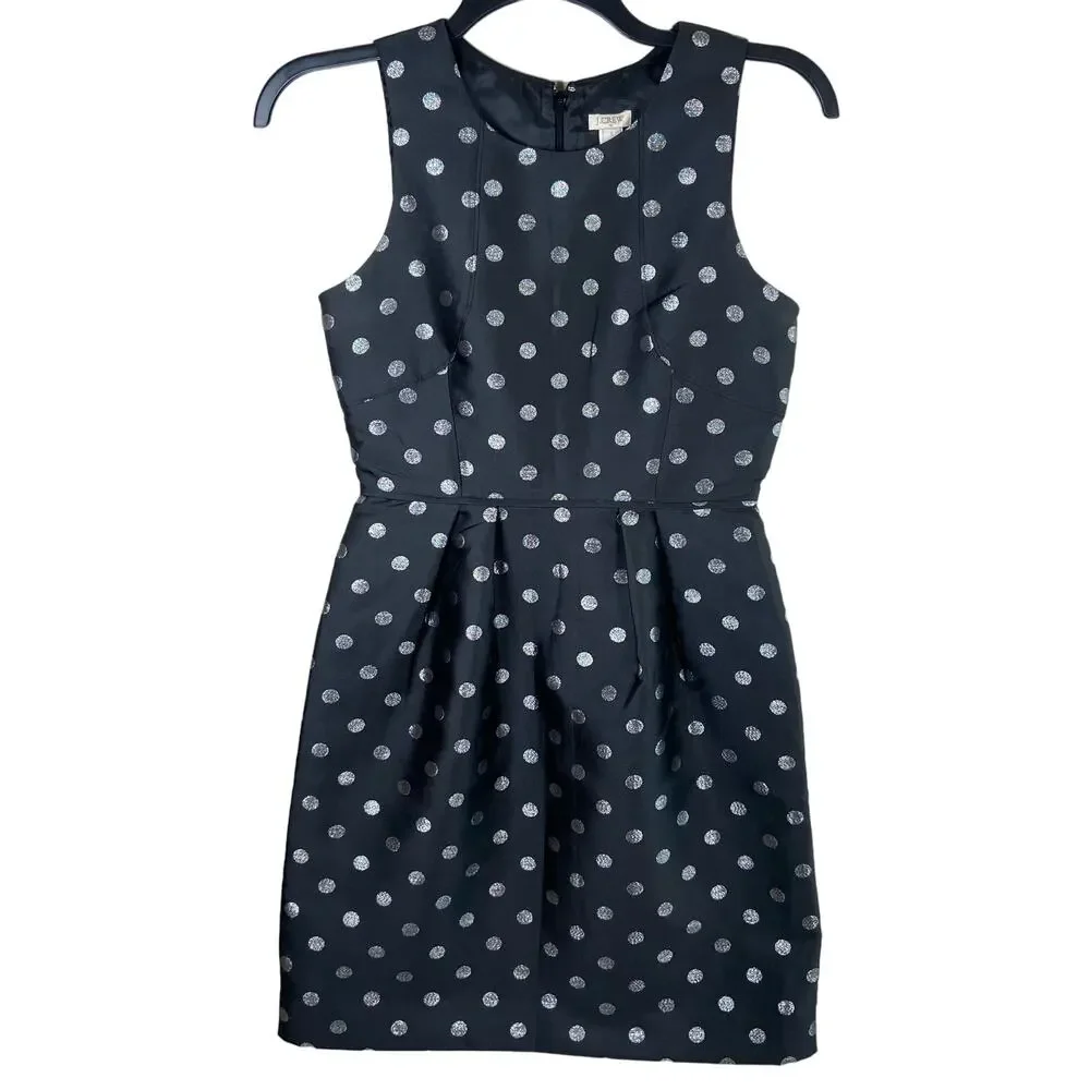 J. Crew Silver Polka Dot Bubble Skirt Dress Womens 2 Metallic Classy Chic Preppy